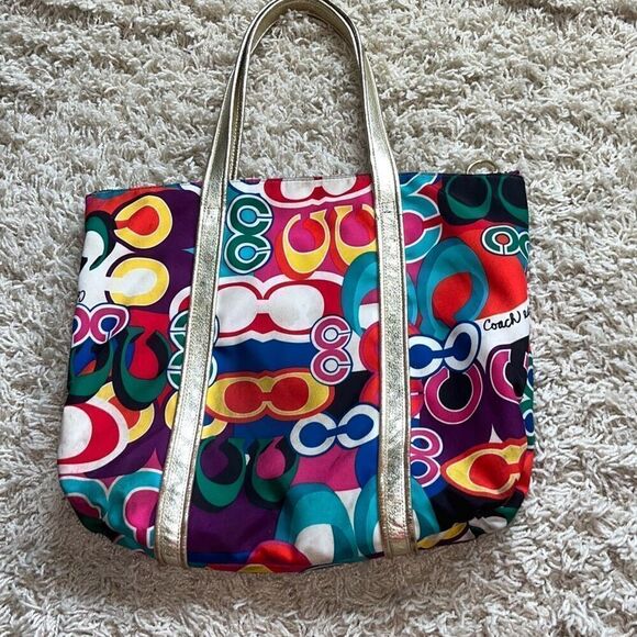 Coach Poppy Pop C Spotlight Tote Shoulder Bag Gold Multi Colored Bright - Picture 2 of 16